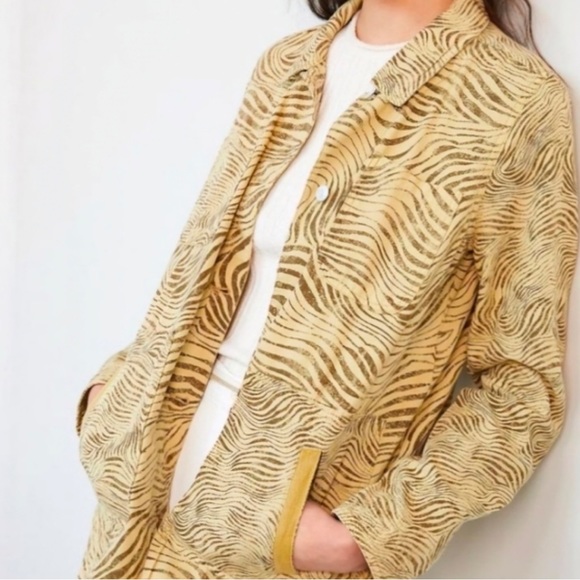 Pilcro and the Letterpress Tops - Pilcro Anthropologie Neutral Zebra Animal Print Long Sleeve Button Down Shacket